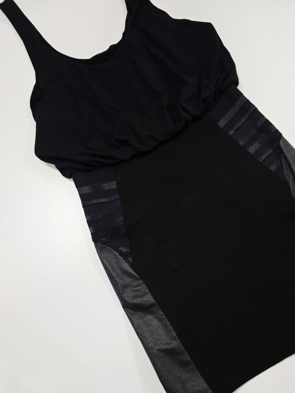 Alice + Olivia Black Viscose Leather Trim Nicky Layered Blouson Tank Dress NWT - Picture 11 of 16
